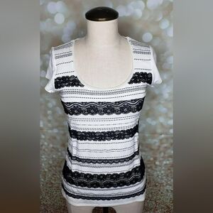 White House Black Market Black & White Lace Tee
